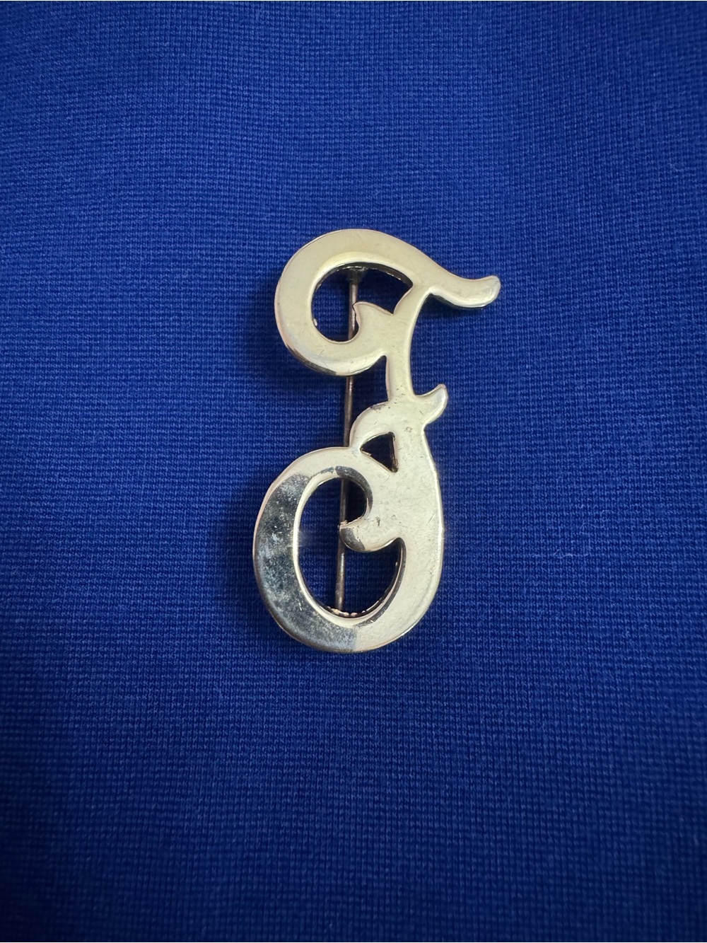 Vintage Gold Tone Script Letter F Monogram Brooch Pin